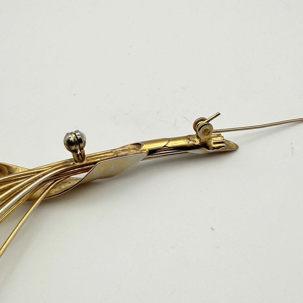 Vintage Gold Tone Spray Brooch Black Faceted Beads Floral Statement Pin